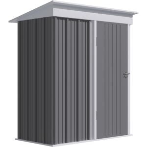 Outsunny Metal Garden Shed, Outdoor Lean-to Shed for Tool Motor Bike, with Adjustable Shelf, Lock, Gloves, 5'x3'x6', Grey