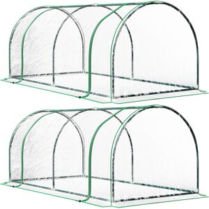 Outsunny Set of 2 Tunnel Greenhouse, Green Grow House with Roll-up Door, Steel Frame, Plastic Cover for Garden, Outdoor, 200 x 100 x 80cm, Clear