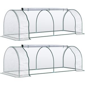 Outsunny Set of 2 Tunnel Greenhouse, Green Grow House with Roll-up Door, Steel Frame, Plastic Cover for Garden, Outdoor, 250 x 100 x 80cm, Clear