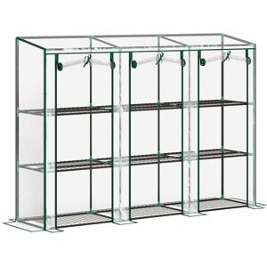 Outsunny 3 Tier Lean-to Mini Greenhouse with Reinforced Plastic Cover, Portable Small Greenhouse with 3 Roll-Up Doors, 215 x 46 x 151cm, Clear