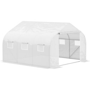 Outsunny 4.5 x 3 x 2m Walk-In Greenhouse Polytunnel Greenhouse Garden Hot House with Steel Frame, Roll Up Door and Windows, White Aosom UK