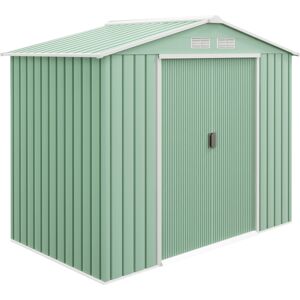 Outsunny 7ft x 4ft Lockable Garden Metal Storage Shed Large Patio Roofed Tool Storage Building Foundation Sheds Box, Light Green Aosom UK