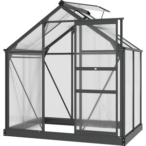 Outsunny Polycarbonate Greenhouse Large Walk-In Green House Garden Plants Grow Galvanized Base Aluminium Frame w/ Slide Door, 6 x 4ft, Grey Aosom UK