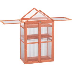 Outsunny 3-Tier Wooden Cold Frame Greenhouse Garden Polycarbonate Grow House w/ Adjustable Shelves, Double Doors, 80 x 47 x 138 cm, Orange
