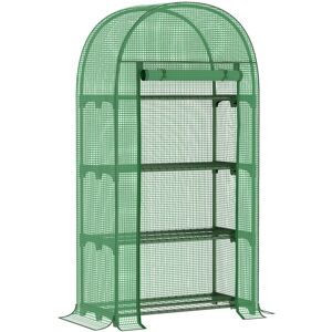 Outsunny Compact Mini Greenhouse Outdoor with Storage Shelf and Roll-Up Zippered Door, 80x49x160cm - Green Aosom UK