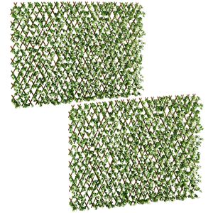 Outsunny 2 Pcs Expandable Faux Privacy Fence, 2 x 1m Decorative Trellis w/ Artificial Leaves, Garden Telescopic Hedge Privacy Screen Greenery Walls