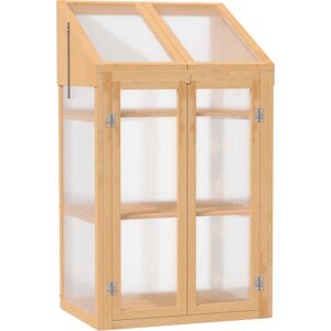 Outsunny Wooden Greenhouse, Cold Frame Grow House with Polycarbonate Semi Transparent Glazing, Openable Lid and Double Door, 70 x 50 x 120cm, Brown