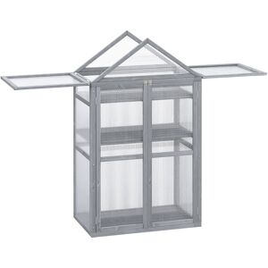 Outsunny 3-Tier Wooden Cold Frame Greenhouse Garden Polycarbonate Grow House w/ Adjustable Shelves, Double Doors, 80 x 47 x 138cm, Grey