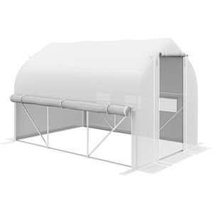 Outsunny 3 x 2m Walk-in Polytunnel Greenhouse, Zipped Roll Up Sidewalls, Mesh Door, Mesh Windows, Tunnel Warm House Tent w/ PE Cover, White Aosom UK