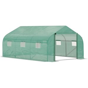 Outsunny 4.5 x 3 x 2m Walk-in Greenhouse with Steel Frame, 6 Windows and Roll-Up Door for Outdoor Plants, Green Aosom UK