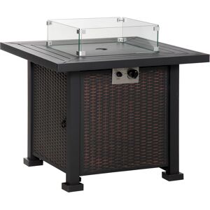 Outsunny Square Propane Gas Fire Pit Table, 50000 BTU Rattan Smokeless Firepit Patio Heater w/ Glass Screen, Beads, Lid, 82cm x 82cm x 66cm Aosom UK