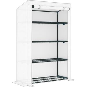 Outsunny 4 Tier Lean-to Mini Greenhouse with Reinforced PE Cover, Portable Small Greenhouse with Roll-Up Door, 110 x 50 x 171cm, Grey