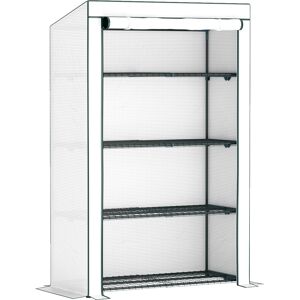 Outsunny 4 Tier Lean-to Mini Greenhouse with Reinforced PE Cover, Portable Small Greenhouse with Roll-Up Door, 110 x 50 x 171cm, Green