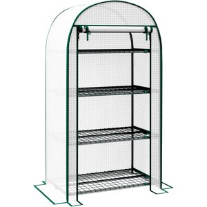 Outsunny 80 x 49 x 160cm Mini Greenhouse, Portable Garden Plant Green House w/ Storage Shelf, Roll-Up Zippered Door, Metal Frame Aosom UK