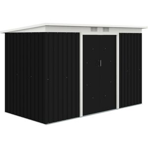 Outsunny 9 x 4 ft Metal Garden Storage Shed Patio Corrugated Steel Roofed Tool Box with Base, Kit Ventilation and Doors, Dark Grey