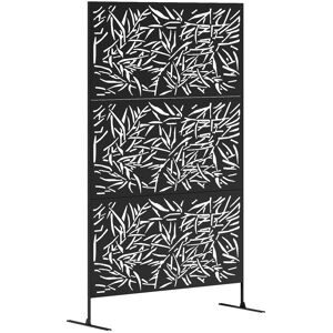 Outsunny Decorative Garden Privacy Screen with Stand, 6.5FT Freestanding Metal Outdoor Divider, Decorative Privacy Panel with Expansion Screws for Garden Pool Hot Tub, Bamboo Style, Black