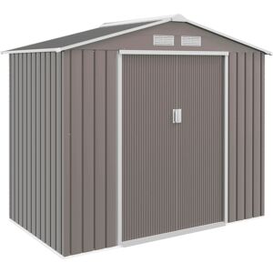 Outsunny 7ft x 4ft Lockable Garden Metal Storage Shed Storage Roofed Tool Metal Shed w/ Air Vents Steel Grey