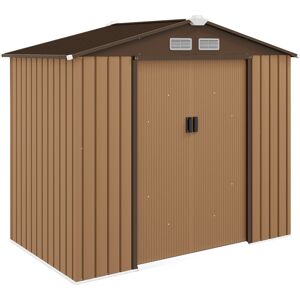 Outsunny 7 x 4 ft Lockable Garden Storage Shed, Large Patio Roofed Tool Metal Storage Building Foundation Shed for Equipment & Tools, Light Brown Aosom UK
