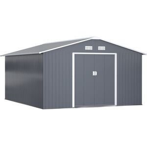 Outsunny 13 x 11ft Foundation Ventilation Steel Outdoor Garden Shed Grey