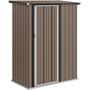 Outsunny 5 x 3ft Garden Storage Shed with Sloped Roof, Lockable Door for Tools and Equipment, Metallic, Brown Aosom UK