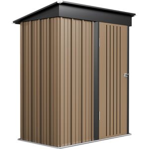 Outsunny Metal Garden Shed, Outdoor Lean-to Shed for Tool Motor Bike, with Adjustable Shelf, Lock, Gloves, 5'x3'x6', Brown