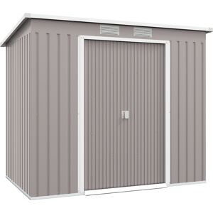 Outsunny Outdoor Garden Metal Equipment Tool Storage Shed w/ Foundation, Double Door, Vents and Sloped Roof, Grey