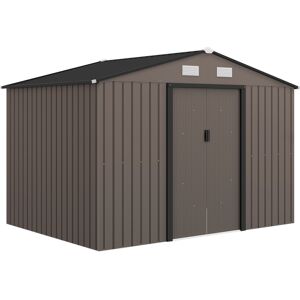 Outsunny 9 x 6FT Garden Metal Storage Shed Outdoor Storage Shed with Foundation Ventilation & Doors, Brown