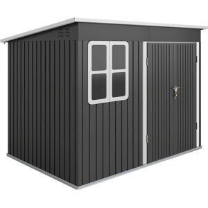 Outsunny 8.5 x 6ft Garden Storage Shed with Galvanised Frame, Window, Lockable Doors & Air Vents for Tools, Dark Grey Aosom UK