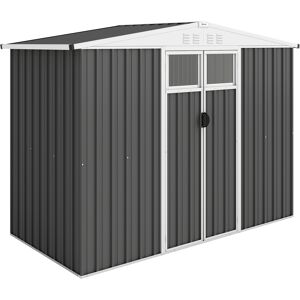 Outsunny 8 x 4 ft Metal Garden Shed, Garden Storage Shed with Window, 4 Vents and Lockable Door, Waterproof Galvanised Steel Tool Storage Shed, Dark Grey