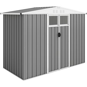 Outsunny 8 x 4 ft Metal Garden Shed, Garden Storage Shed with Window, 4 Vents and Lockable Door, Waterproof Galvanised Steel Tool Storage Shed, Light Grey