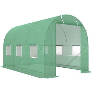 Outsunny 3.5 x 2 x 2m Walk-in Greenhouse with Steel Frame, PE Cover, Roll Up Door & 6 Vnets for Outdoor Plant Growth, Green Aosom UK
