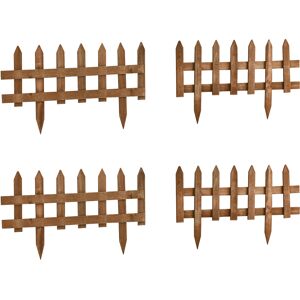 Outsunny Pack of 24 Wooden Border Fences, Garden Fixed Picket Fence for Lawn Edging, Flowerbed, 60L x 1D x 34H cm, Brown