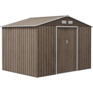 Outsunny 9 x 6ft Steel Garden Shed, Garden Tool Shed with Vents, Foundation and Lockable Double Doors, Brown Aosom UK