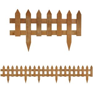 Outsunny 60L x 1D x 34H cm Pack of 12 Wooden Border Fences, Garden Fixed Picket Fence for Lawn Edging, Flowerbed, Brown Aosom UK