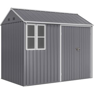 Outsunny 8 x 6 ft Galvanised Garden Shed, Outsoor Metal Storage Shed with Double Doors Window Air Vents for Patio, Lawn, Grey Aosom UK