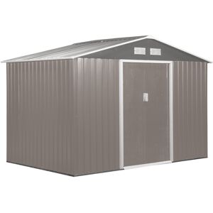 Outsunny 9 x 6ft Steel Shed with Sloped Roof, Lockable Double Doors & Ventilation, Weather-Resistant Outdoor Storage, Grey Aosom UK Outsunny 9 x 6ft Steel Shed with Sloped Roof, Lockable Double Doors & Ventilation, Weather-Resistant Outdoor Storage, Grey Aosom UK