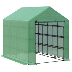 Outsunny Poly Tunnel Steeple Walk in Garden Greenhouse with Removable Cover Shelves - Green 244 x 180 x 210cm Outsunny Poly Tunnel Steeple Walk in Garden Greenhouse with Removable Cover Shelves - Green 244 x 180 x 210cm