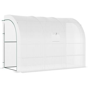 Outsunny Lean to Greenhouse, Plant Nursery with Zippered Doors, PE Cover, 3-Tier Shelves, Outdoor, 3x1.5x2m, White Aosom UK Outsunny Lean to Greenhouse, Plant Nursery with Zippered Doors, PE Cover, 3-Tier Shelves, Outdoor, 3x1.5x2m, White Aosom UK