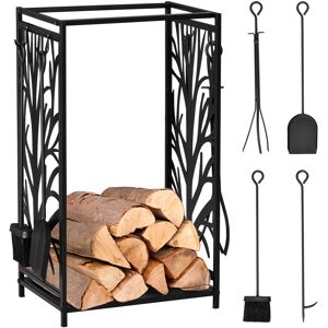 HOMCOM Heavy Duty Firewood Wood Log Rack Fireplace Wood Stacker Storage w/ 4 Tools, Black HOMCOM Heavy Duty Firewood Wood Log Rack Fireplace Wood Stacker Storage w/ 4 Tools, Black