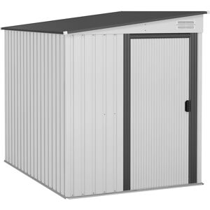 Outsunny 5 x 7FT Galvanised Metal Shed with Foundation, Lean to Tool Garden Shed with Sliding Doors and 2 Vents, White Outsunny 5 x 7FT Galvanised Metal Shed with Foundation, Lean to Tool Garden Shed with Sliding Doors and 2 Vents, White