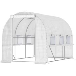 Outsunny 3 x 2 x 2m Walk-in Tunnel Greenhouse, Polytunnel Tent with PE Cover, Zippered Roll Up Door and 6 Mesh Windows, White Outsunny 3 x 2 x 2m Walk-in Tunnel Greenhouse, Polytunnel Tent with PE Cover, Zippered Roll Up Door and 6 Mesh Windows, White