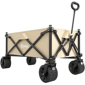 Outsunny Folding Garden Trolley, Outdoor Wagon Cart with Carry Bag, for Beach, Camping, Festival, 120KG Capacity, Khaki Outsunny Folding Garden Trolley, Outdoor Wagon Cart with Carry Bag, for Beach, Camping, Festival, 120KG Capacity, Khaki