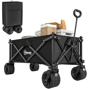 Outsunny Folding Garden Trolley, Outdoor Wagon Cart with Carry Bag, for Beach, Camping, Festival, 120KG Capacity, Black Outsunny Folding Garden Trolley, Outdoor Wagon Cart with Carry Bag, for Beach, Camping, Festival, 120KG Capacity, Black