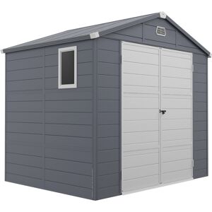Outsunny 8 x 6ft Garden Shed with Foundation Kit, Polypropylene Outdoor Storage Tool House with Ventilation Slots and Lockable Door, Grey Outsunny 8 x 6ft Garden Shed with Foundation Kit, Polypropylene Outdoor Storage Tool House with Ventilation Slots and Lockable Door, Grey
