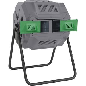 Outsunny 160L Tumbling Compost Bin Outdoor Dual Chamber 360° Rotating Composter w/ Sliding Doors & Solid Steel Frame, Grey Outsunny 160L Tumbling Compost Bin Outdoor Dual Chamber 360° Rotating Composter w/ Sliding Doors & Solid Steel Frame, Grey