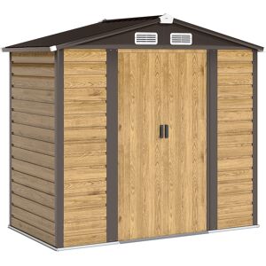 Outsunny 7 x 4ft Garden Shed, Easy to Assemble, Upgraded Galvanised Steel Frame with Foundation Kit, Double Doors with Lock, Outdoor Metal Shed with Vents and Gloves, Garden Storage Shed, Natural Outsunny 7 x 4ft Garden Shed, Easy to Assemble, Upgraded Galvanised Steel Frame with Foundation Kit, Double Doors with Lock, Outdoor Metal Shed with Vents and Gloves, Garden Storage Shed, Natural