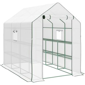 Outsunny Walking Greenhouse with PE Cover, 3 Tier Shelves, Roll-up Door & Mesh Windows, 1.4 x 2 x 1.9m, White Aosom UK Outsunny Walking Greenhouse with PE Cover, 3 Tier Shelves, Roll-up Door & Mesh Windows, 1.4 x 2 x 1.9m, White Aosom UK
