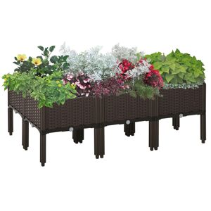 Outsunny Innovative 6-piece Stackable Raised Flower Bed, PP Material, for Vegetables and Herbs, with Efficient Drainage Holes, Brown