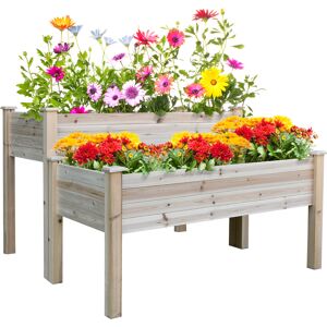 Outsunny 2-Piece Solid Fir Wood Plant Raised Bed Flower Vegetable Herb Grow Box Stand Garden Step Planter Stand Free Combination