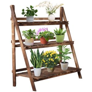 Outsunny Wooden Plant Stand, 3 Tier Folding Flower Display Shelf, Garden Planter Ladder Rack, Outdoor Backyard, 100L x 37W x 93H cm